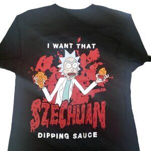 Rick & Morty Adult Mens Small T Shirt Szechuan Sauce Short Sleeve Swim Black